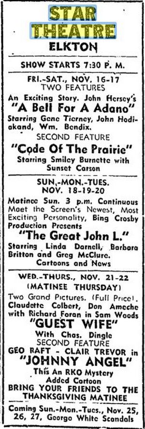 Star Theatre - November 1945 Ad (newer photo)